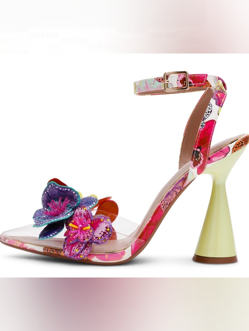 Betsey Johnson Chelsie 3D Floral Sandal Sculpted Block Heel Pointed Toe 9.5 - Picture 3 of 7